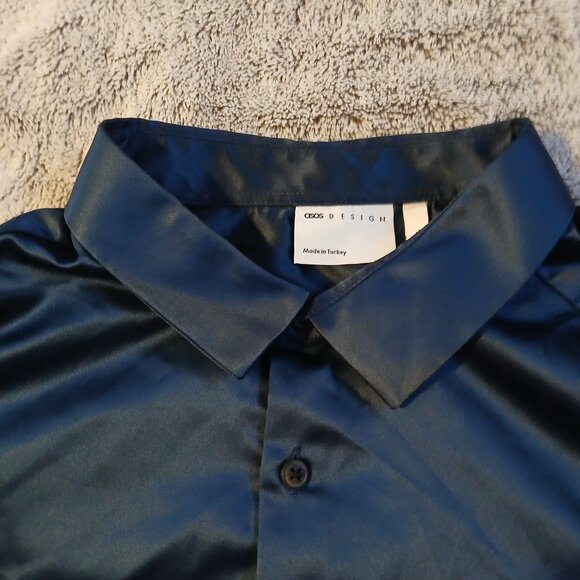 Asos Design Men's Navy Satin Like Shirt  XL NWOT - Picture 3 of 8